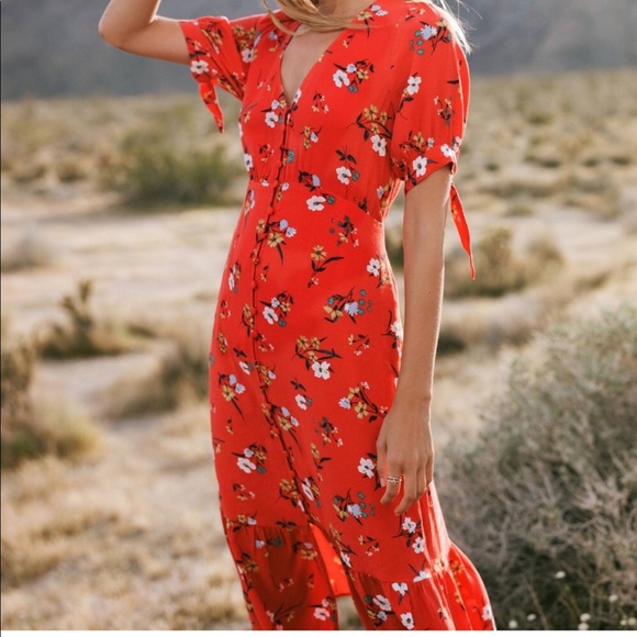 Maeve Dresses & Skirts - Maeve Anthropologie Eudora orange floral midi button down dress